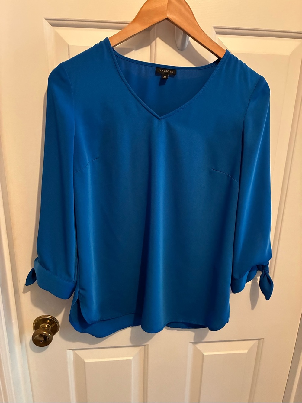Talbots V-Neck Blouse in Bright Blue, XS
